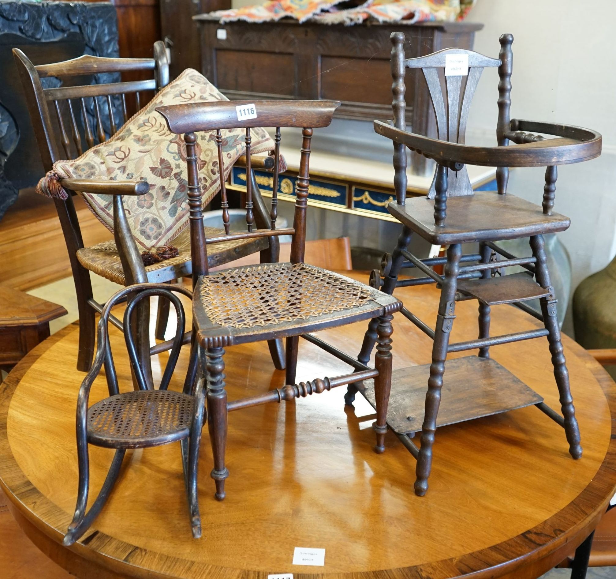 Four assorted Victorian and later miniature childs' and doll's chairs